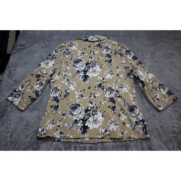 Isaac Mizrahi Blazer Women Large Beige Black Floral Print Casual 2 Button Jacket - Picture 14 of 16